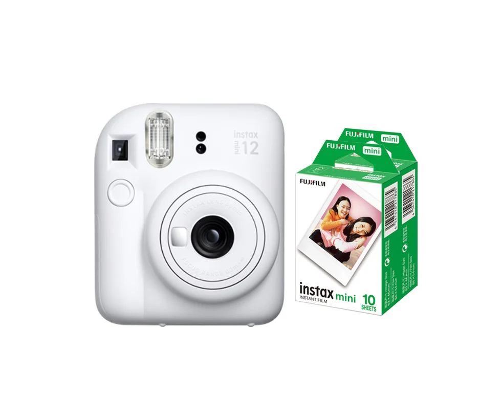 Instax Mini 12 Instant Film Camera Clay White + Pack 20 Film