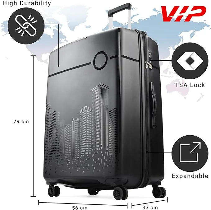 VIP CityScape Plus 8 Wheel Hard Luggage TSA Lock Large-79cm 4.2kg (Black) - Image 2