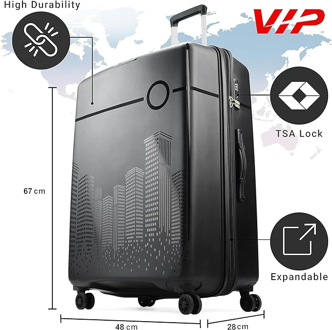 VIP CityScape Plus 8 Wheel Hard LuggageTSA Lock (Cabin Size) Small-55cm 2.7kg (Black) - Image 2