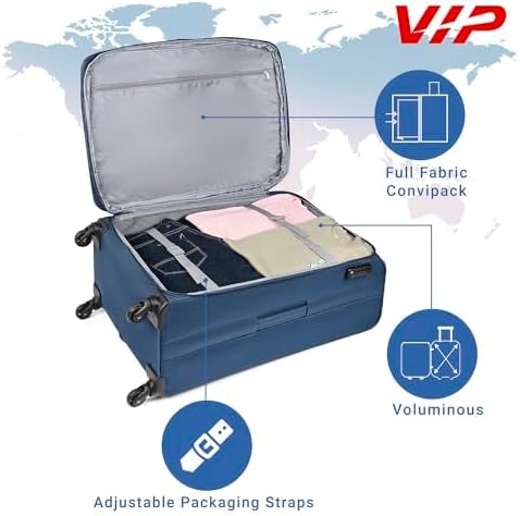 VIP TORONTO PLUS 4Wheel, Soft Luggage , TSA, Expandable , Set of 3pcs (Blue) - Image 3