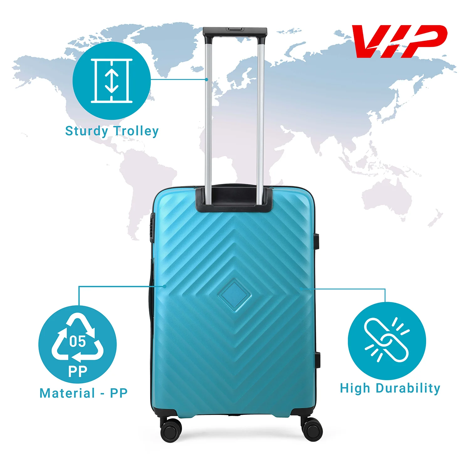 VIP Unisex Quad Hard Shell Spinner Wheels Luggage, ICE BLUE,44.5 x 52 x 66-M - Image 3