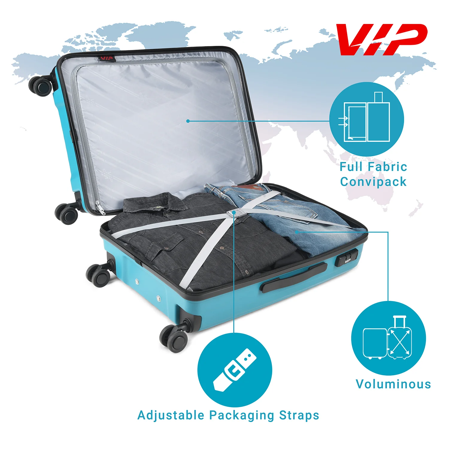 VIP Unisex Quad Hard Shell Spinner Wheels Luggage, ICE BLUE,44.5 x 52 x 66-M - Image 6